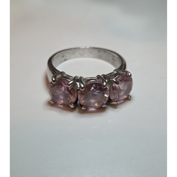 The Unbranded Brand Jewelry - Vintage Sterling Silver Round Pink Cubic Zirconia Trilogy Ring Size 7